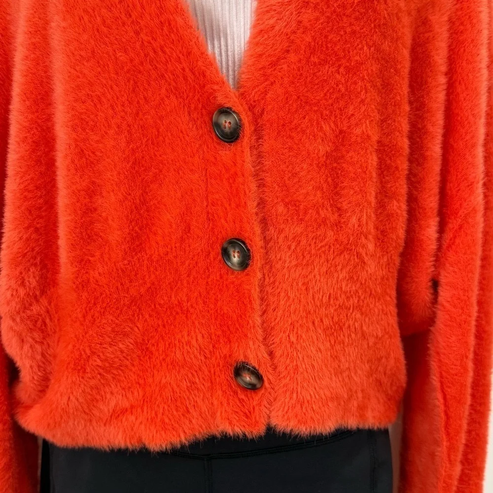 Free People Orange Cardigan Sweater Oversized Small Comfy Fall Chic Cozy Fuzzy